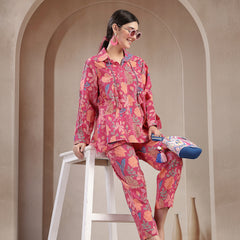 Stylum Women's Pink Floral Printed Cotton Co-Ord Set (CSPINKBEACH)