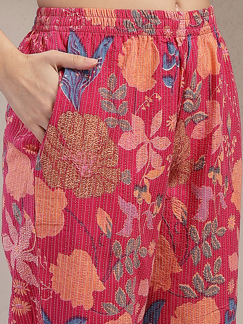 Stylum Women's Pink Floral Printed Cotton Co-Ord Set (CSPINKBEACH)