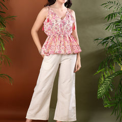 Stylum Women's Pink Floral Printed Cotton Co-ords Set (CSPINKBUTTE)