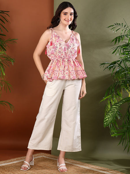 Stylum Women's Pink Floral Printed Cotton Co-ords Set (CSPINKBUTTE)