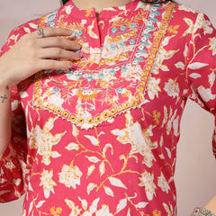 Stylum Women's Printed & Embroidered Cotton Co-Ord Set (CSPINKCASIO)