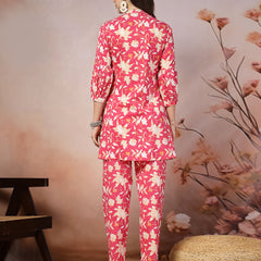 Stylum Women's Printed & Embroidered Cotton Co-Ord Set (CSPINKCASIO)