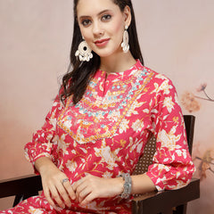 Stylum Women's Printed & Embroidered Cotton Co-Ord Set (CSPINKCASIO)