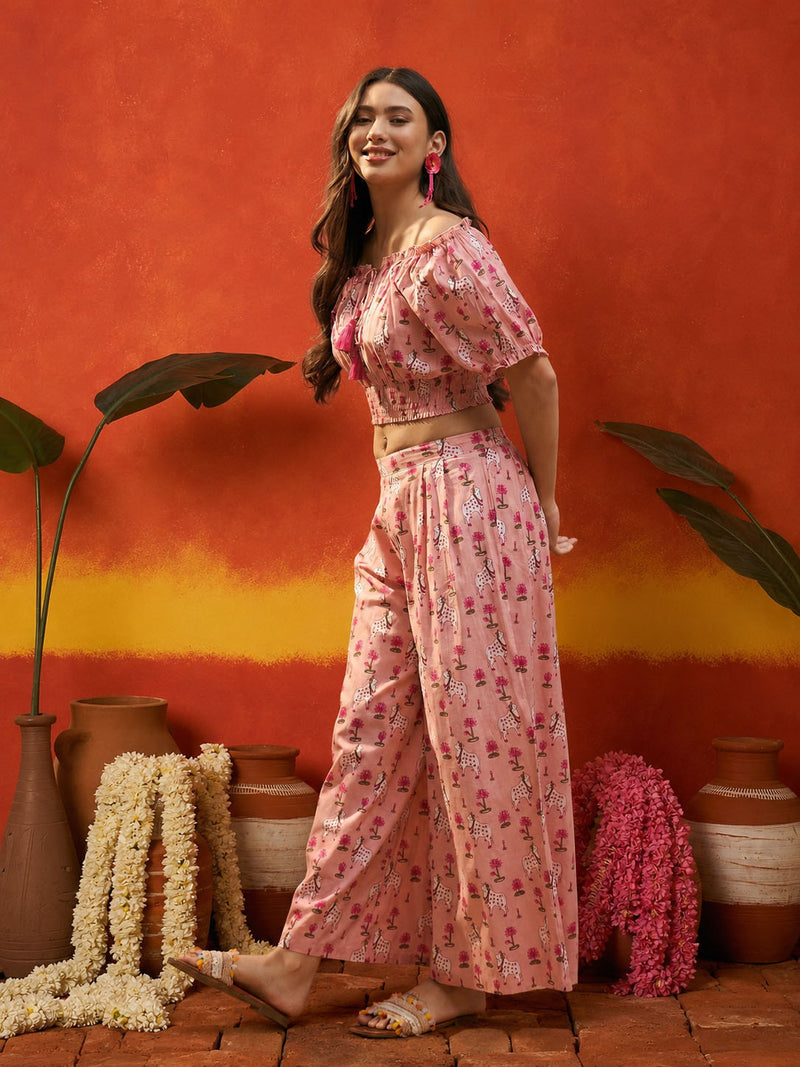 Stylum Women's Pink Animal Printed Cotton Co-Ord Set (CSPINKKALAM)