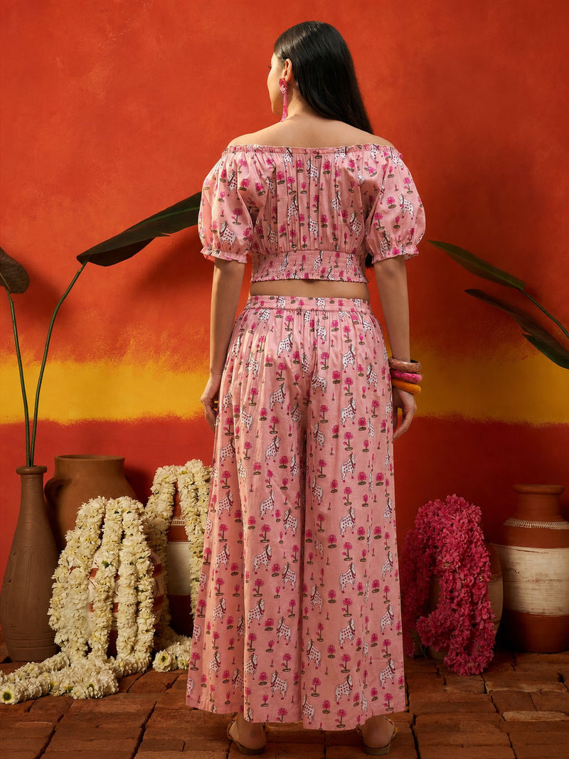 Stylum Women's Pink Animal Printed Cotton Co-Ord Set (CSPINKKALAM)