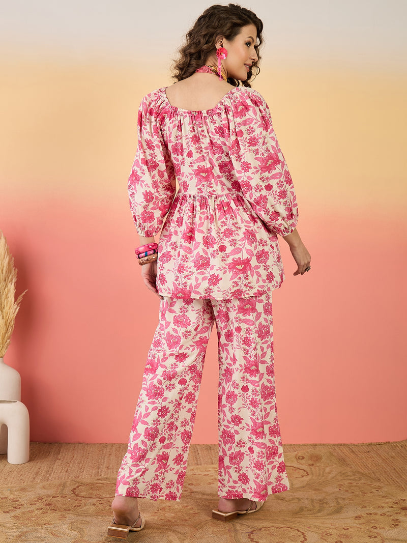 Stylum Women's Pink Floral Printed Rayon Co-Ord Set (CSPINKLAMA)