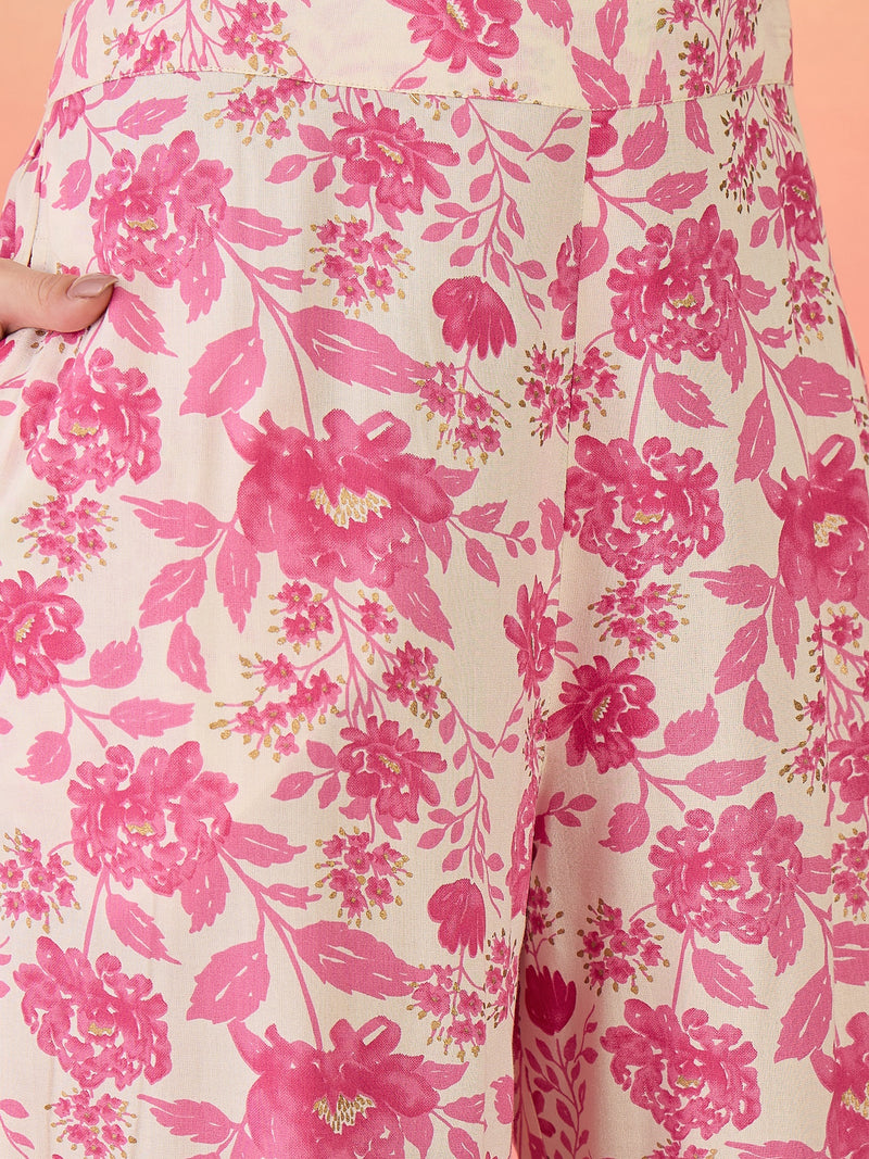 Stylum Women's Pink Floral Printed Rayon Co-Ord Set (CSPINKLAMA)