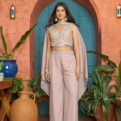 Stylum Women's Pink Solid & Embroidered Poly Georgette Co-Ord Set (CSPINKNISHA)