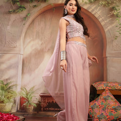 Stylum Women's Pink Solid & Embroidered Poly Georgette Co-Ord Set (CSPINKNISHA)