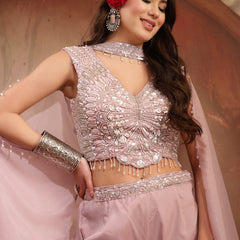 Stylum Women's Pink Solid & Embroidered Poly Georgette Co-Ord Set (CSPINKNISHA)