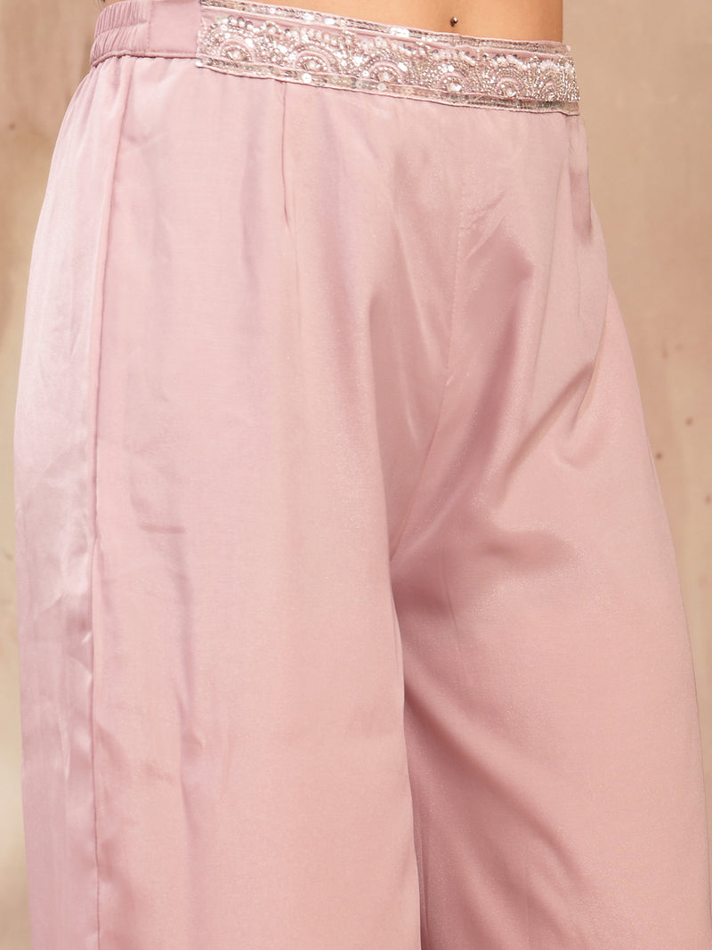 Stylum Women's Pink Solid & Embroidered Poly Georgette Co-Ord Set (CSPINKNISHA)