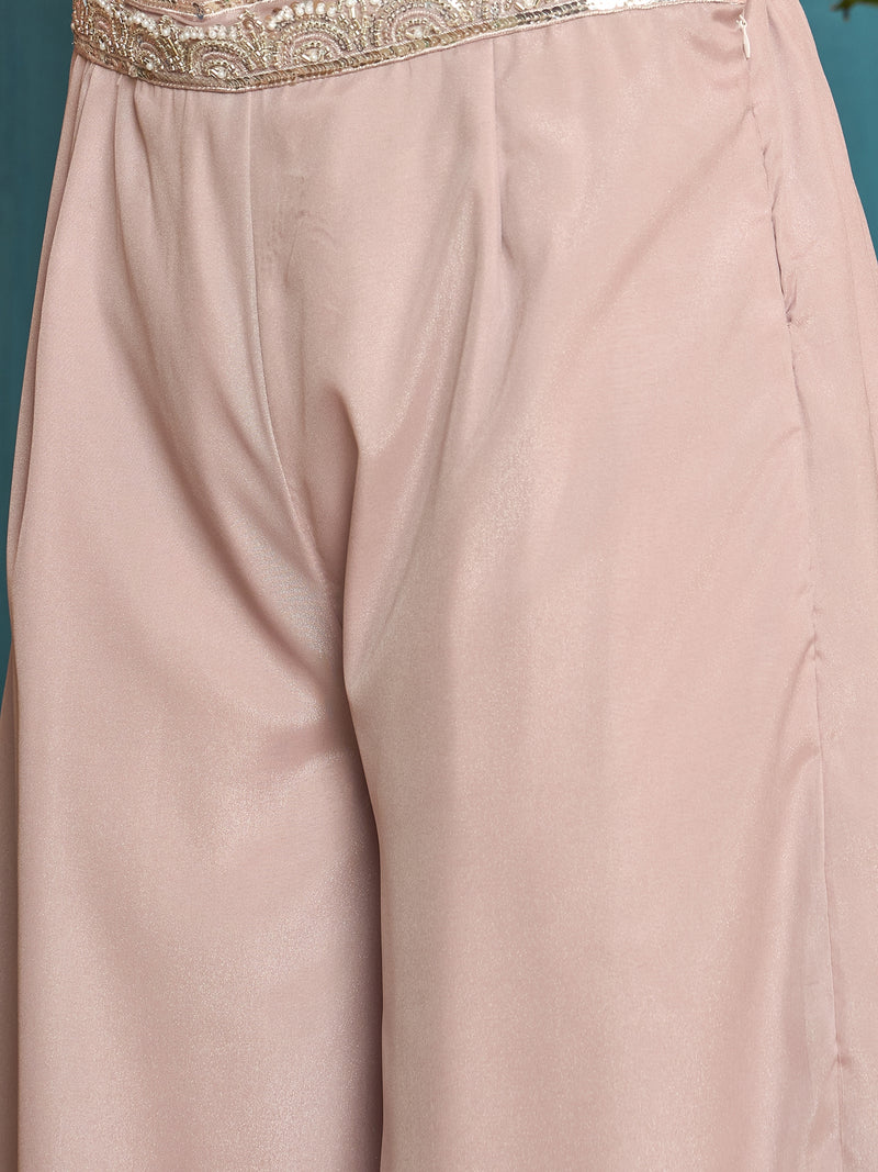 Stylum Women's Pink Solid & Embroidered Poly Georgette Co-Ord Set (CSPINKNISHA)