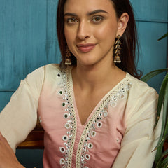 Stylum Women's Pink Solid & Mirror Work Silk Blend Co-Ords Set (CSPINKPAZER)