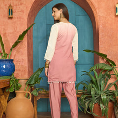 Stylum Women's Pink Solid & Mirror Work Silk Blend Co-Ords Set (CSPINKPAZER)