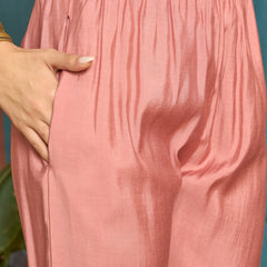 Stylum Women's Pink Solid & Mirror Work Silk Blend Co-Ords Set (CSPINKPAZER)