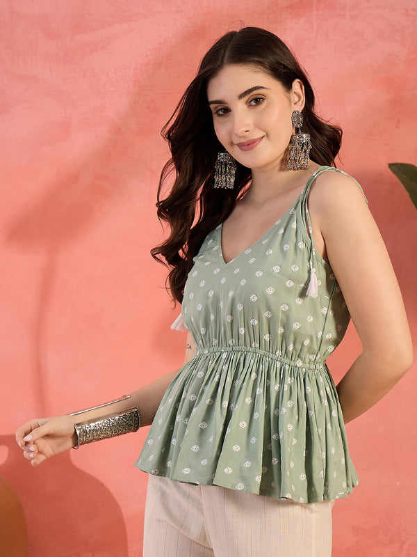 Stylum Women's Pista Green Printed Rayon Co-ords Set (CSPISTACALF)