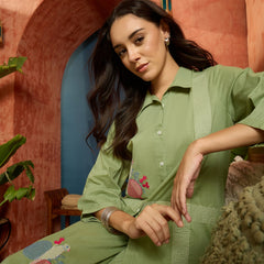 Stylum Women's Pista Green Solid & Embroidered Cotton Slub Co-Ord Set (CSPISTAVICTOR)