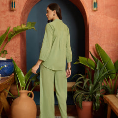 Stylum Women's Pista Green Solid & Embroidered Cotton Slub Co-Ord Set (CSPISTAVICTOR)