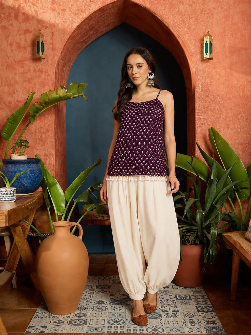 Stylum Women's Purple Buti Printed Cotton Straight Top With Balloon Pant (CSPURPLECAROLINA)