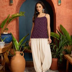 Stylum Women's Purple Buti Printed Cotton Straight Top With Balloon Pant (CSPURPLECAROLINA)