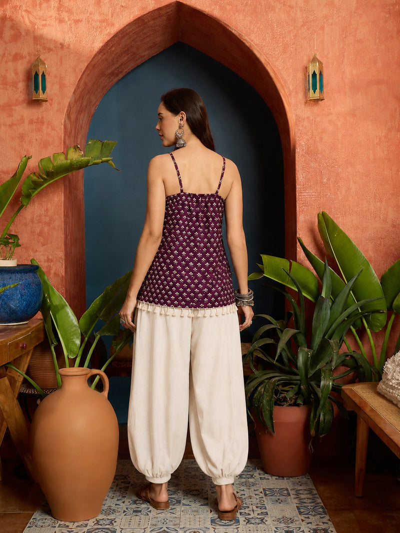 Stylum Women's Purple Buti Printed Cotton Straight Top With Balloon Pant (CSPURPLECAROLINA)