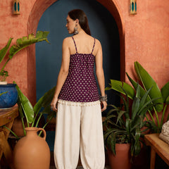 Stylum Women's Purple Buti Printed Cotton Straight Top With Balloon Pant (CSPURPLECAROLINA)