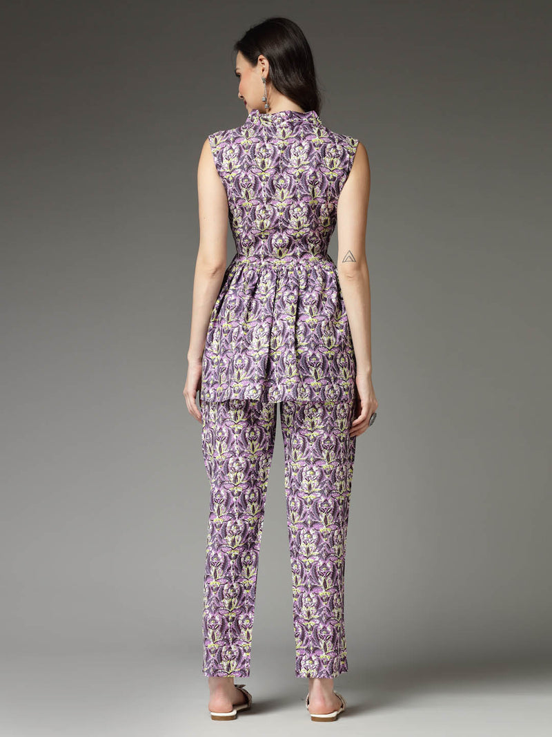 Stylum Women's Printed Rayon Co-Ord set (CSPURPLECHERRY)