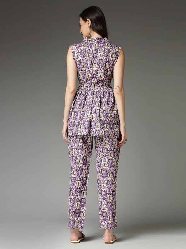 Stylum Women's Printed Rayon Co-Ord set (CSPURPLECHERRY)