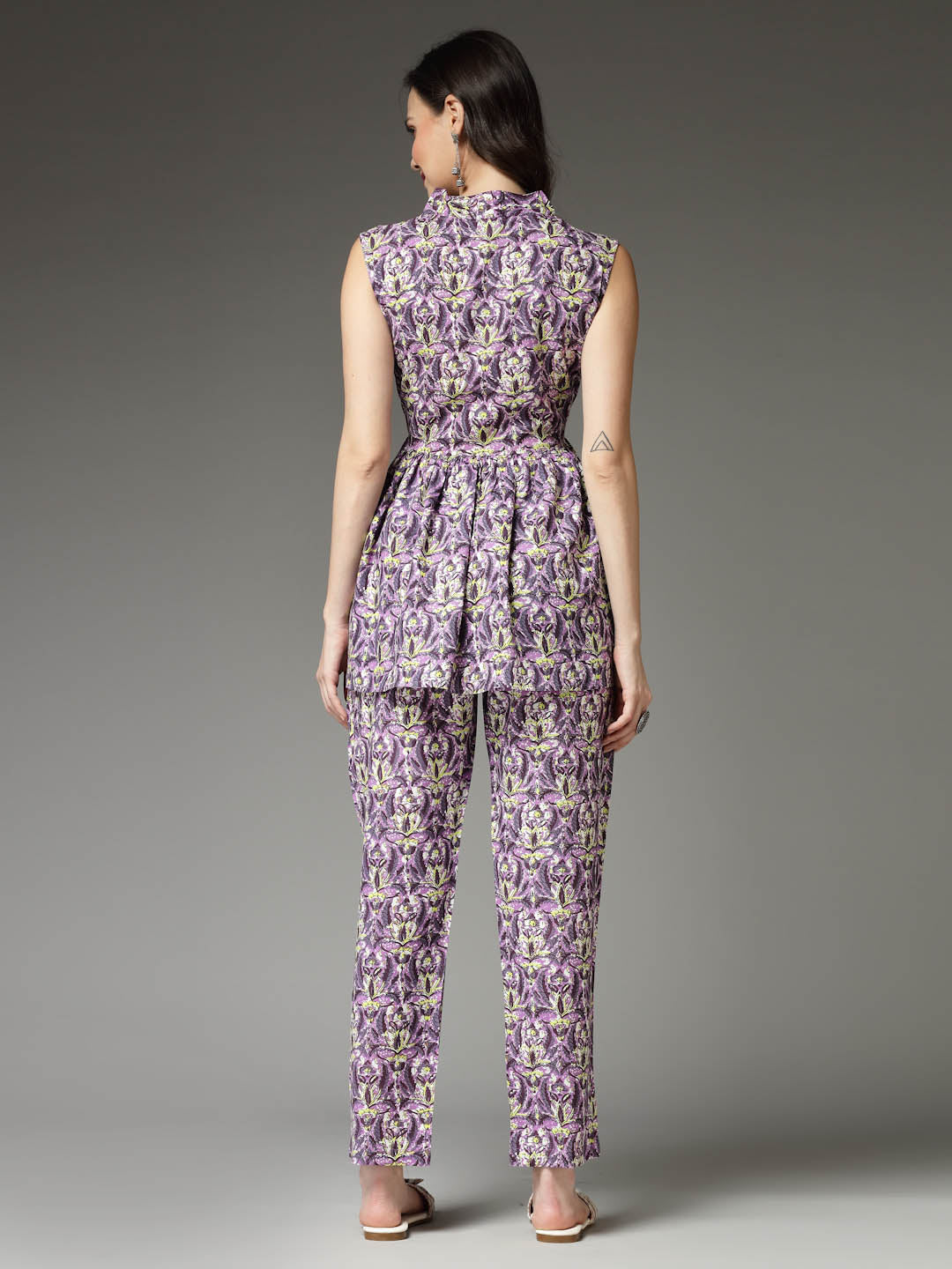 Stylum Women's Printed Rayon Co-Ord set (CSPURPLECHERRY)