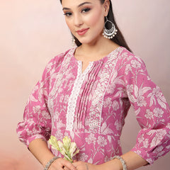 Stylum Women's Purple Floral Printed & Embroidered Katha Cotton Kurta Pant Set (CSPURPLENOISE)