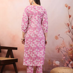 Stylum Women's Purple Floral Printed & Embroidered Katha Cotton Kurta Pant Set (CSPURPLENOISE)