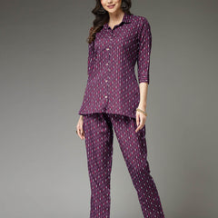 Stylum Women's Printed Poly Crepe Co-Ord Set (CSPURPLEPARK)