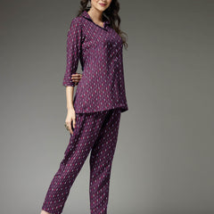 Stylum Women's Printed Poly Crepe Co-Ord Set (CSPURPLEPARK)
