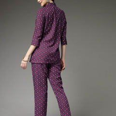 Stylum Women's Printed Poly Crepe Co-Ord Set (CSPURPLEPARK)