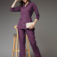 Stylum Women's Printed Poly Crepe Co-Ord Set (CSPURPLEPARK)