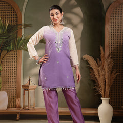 Stylum Women's Purple Solid & Mirror Work Silk Blend Co-Ord Set (CSPURPLEPAZER)