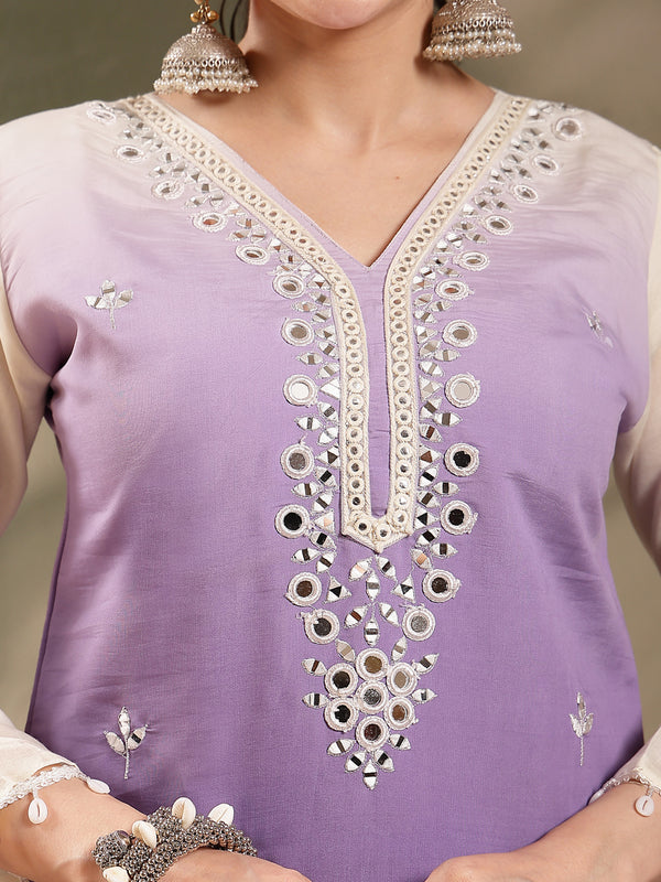 Stylum Women's Purple Solid & Mirror Work Silk Blend Co-Ord Set (CSPURPLEPAZER)