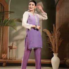 Stylum Women's Purple Solid & Mirror Work Silk Blend Co-Ord Set (CSPURPLEPAZER)
