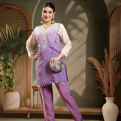 Stylum Women's Purple Solid & Mirror Work Silk Blend Co-Ord Set (CSPURPLEPAZER)