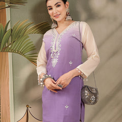 Stylum Women's Purple Solid & Mirror Work Silk Blend Co-Ord Set (CSPURPLEPAZER)