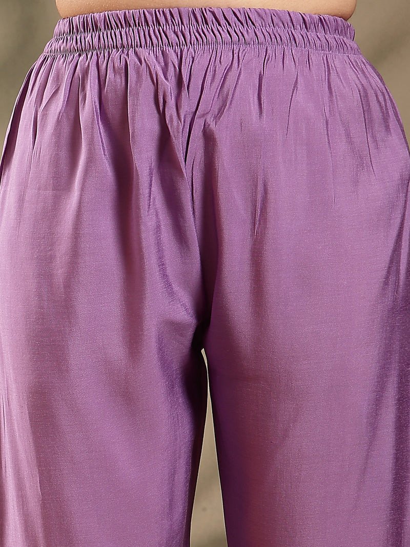 Stylum Women's Purple Solid & Mirror Work Silk Blend Co-Ord Set (CSPURPLEPAZER)