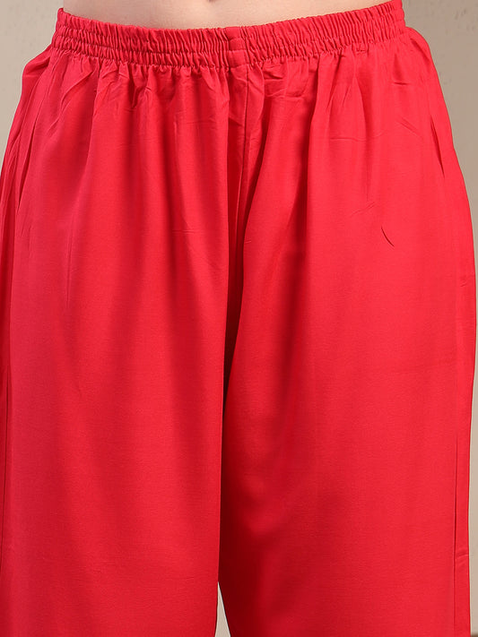 Stylum Women's Red Solid & Embroidered Rayon Co-Ord Set (CSREDYUSRA)
