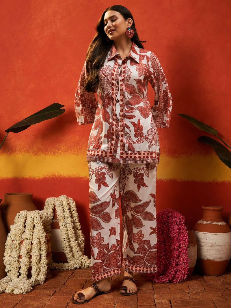 Stylum Women's Rust Tropical Printed Rayon Co-Ord Set (CSRUSTBUKHARA)