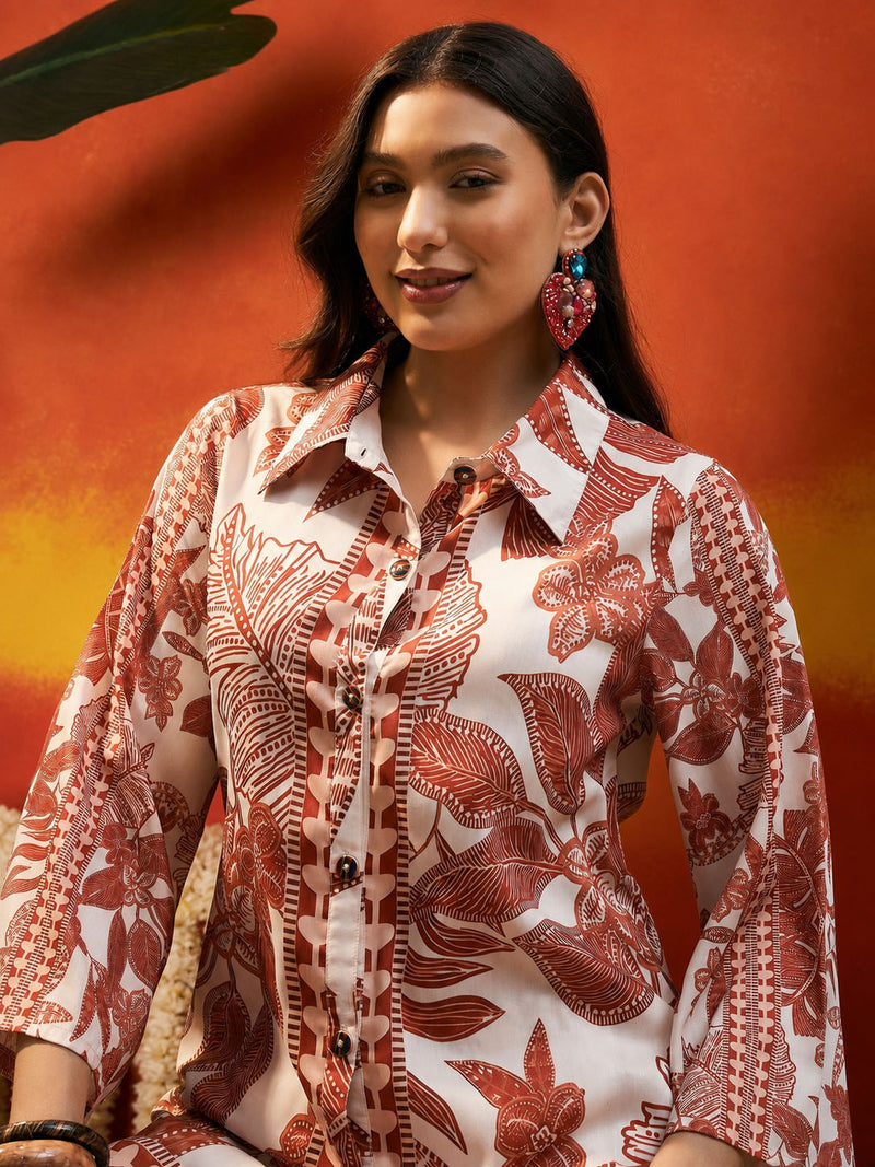 Stylum Women's Rust Tropical Printed Rayon Co-Ord Set (CSRUSTBUKHARA)