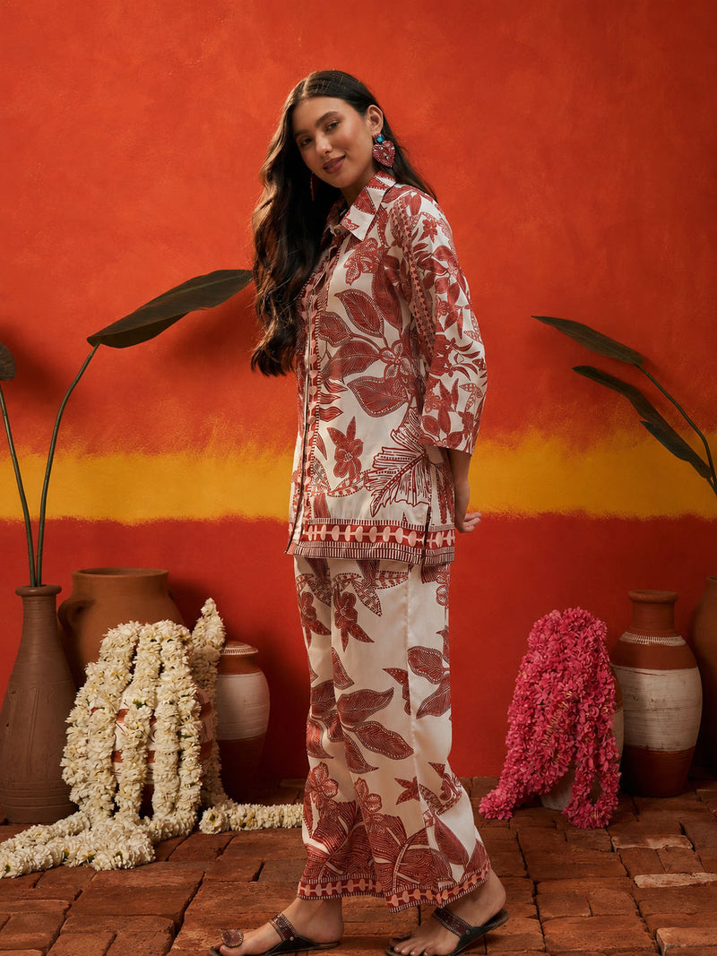 Stylum Women's Rust Tropical Printed Rayon Co-Ord Set (CSRUSTBUKHARA)