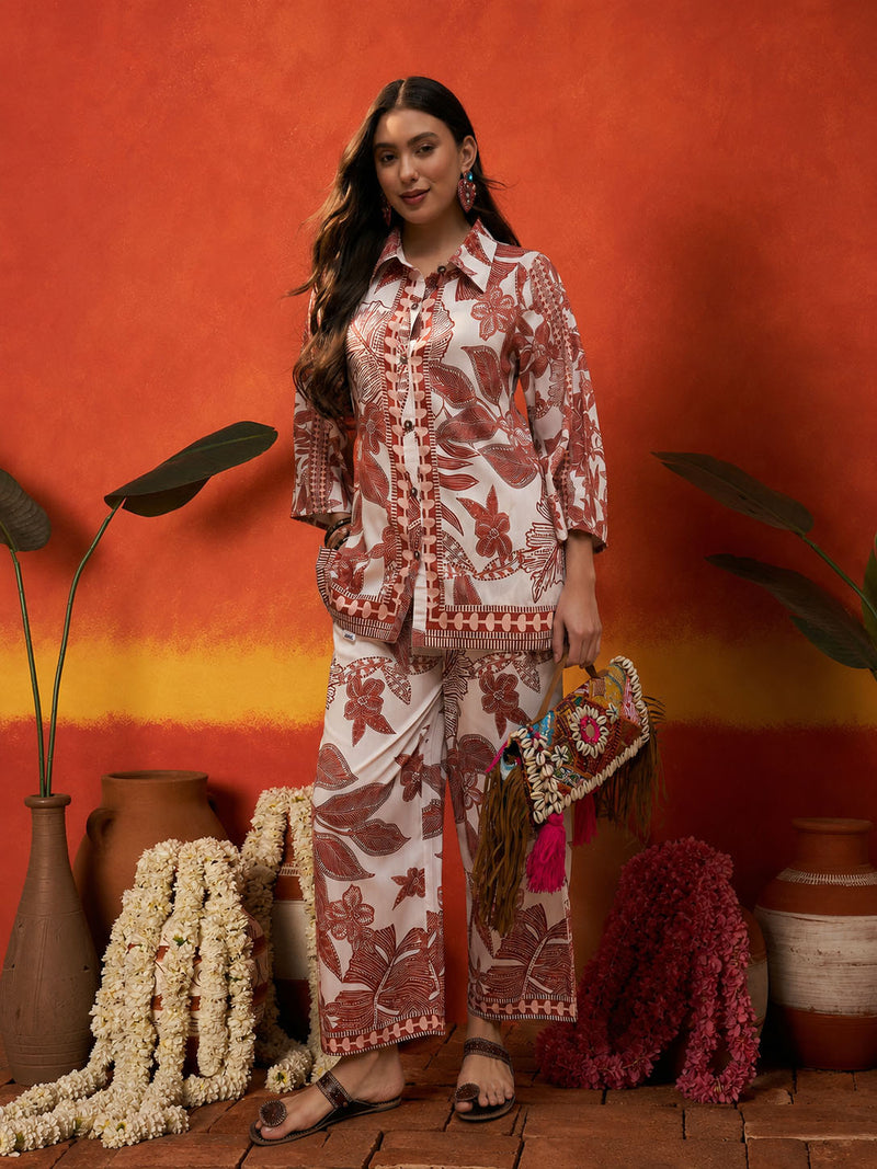 Stylum Women's Rust Tropical Printed Rayon Co-Ord Set (CSRUSTBUKHARA)