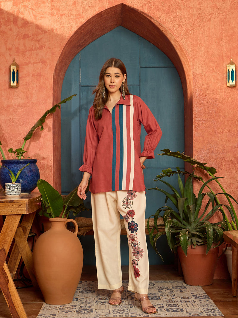 Stylum Women's Rust Printed Cotton Slub Co-Ord Set (CSRUSTGRAMMY)