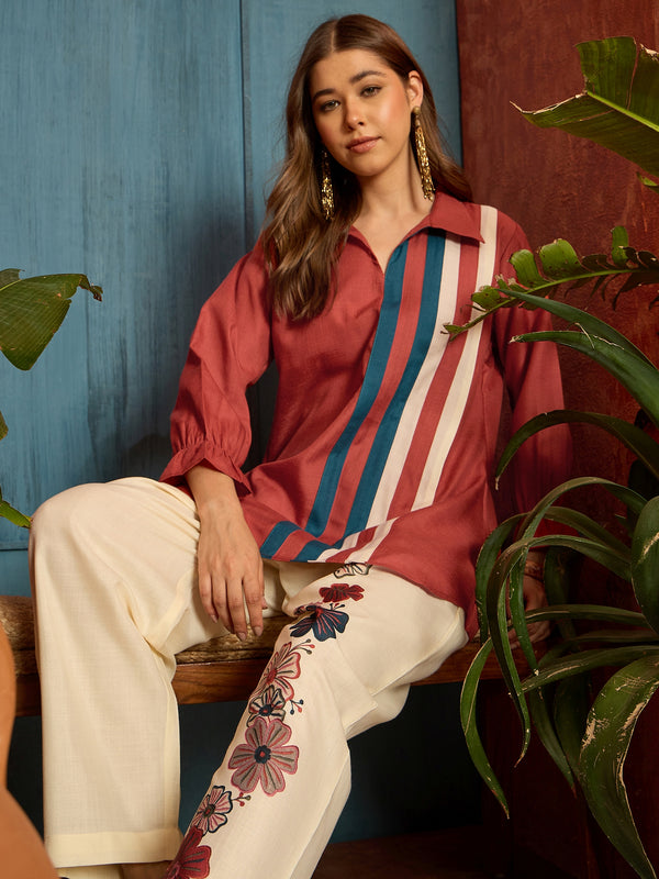 Stylum Women's Rust Printed Cotton Slub Co-Ord Set (CSRUSTGRAMMY)