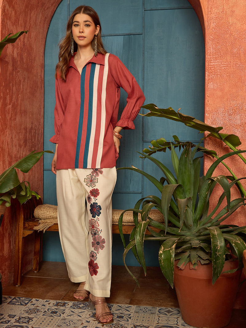 Stylum Women's Rust Printed Cotton Slub Co-Ord Set (CSRUSTGRAMMY)