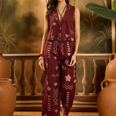 Stylum Women's Rust Geomatric Printed Cotton Blend Co-Ord Set (CSRUSTPLAY)